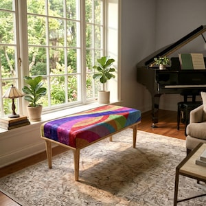 Colorful Rainbow Wavy Bench | Bedroom Makeup Vanity | Pop Art Wood Ottoman