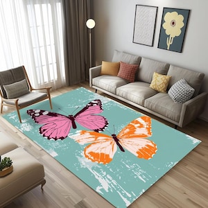 Butterfly print rug, Trendy rug, Spring theme rug, New style rug, Cool area rug, Washable rug, Pet friendly rug, Non slip rug, Lovely rug