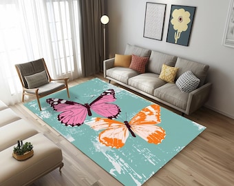 Butterfly print rug, Trendy rug, Spring theme rug, New style rug, Cool area rug, Washable rug, Pet friendly rug, Non slip rug, Lovely rug