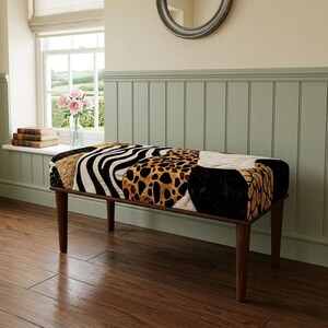 Zebra Leopard Safari Footstool | Makeup Vanity Stool | Eclectic Wood Pouf