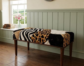 Zebra Leopard Safari Footstool | Makeup Vanity Stool | Eclectic Wood Pouf