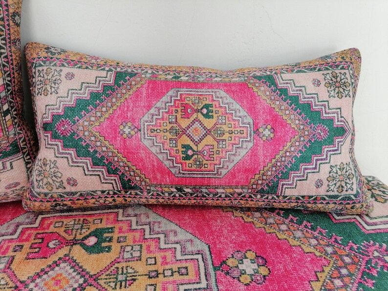 Kissen mit Ethno-Motiv, rosa Kissenbezug, Ottomanenkissen, Retro-Kissenbezug, waschbares Kissen, Nackenkissenbezug, weicher Kissenbezug, Bodenkissen Bild 6