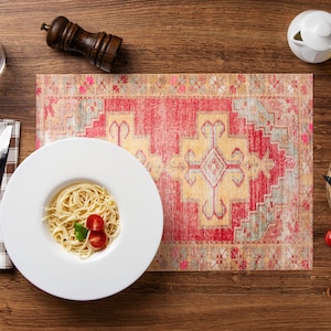 Homewarming Placemats Shabby Tableware, Reversible Placemat Set, Birthday Event Placemats, Kilim Pattern Placemats, Chic Accent Placemats,