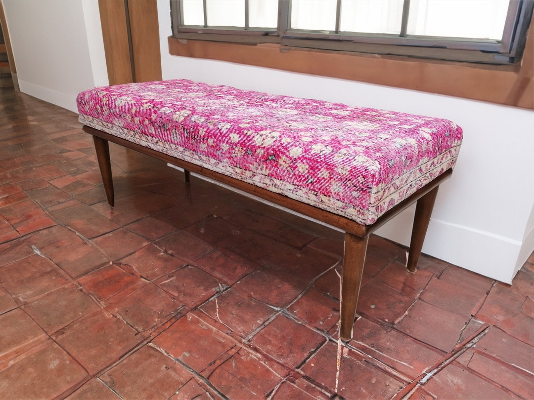 Ottoman Bench, Pink Entry Bench, Bedroom Floral Seat, Multifunctional ...