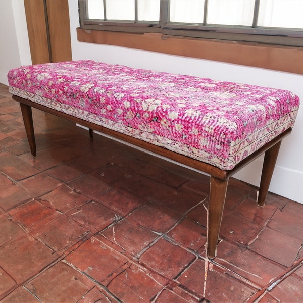 Ottoman bench, Pink entry bench, Bedroom bench, Floral seat, Multifunctional bench, Cat bed bench, Upholstered bench, Dining table bench