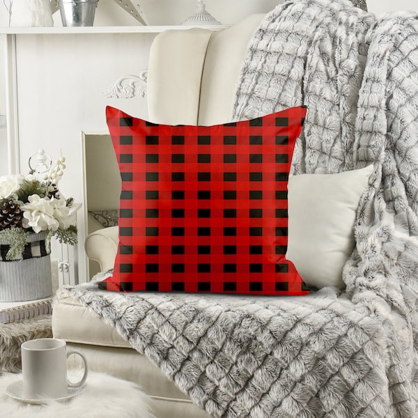 bedding pillow, design pillow, soft pillow, bedroom pillow, armchair pillow, winter pillow, handmade pillow, plaid red black pillow