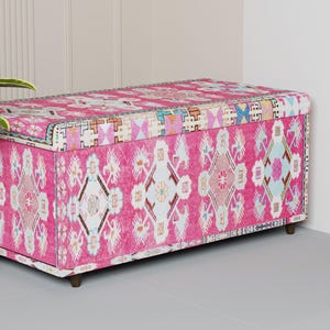 Elegant decor storage ottoman, Floral design upholstered bench, Functional bench, Colorful decorative bench, Handmade furniture, 344-01