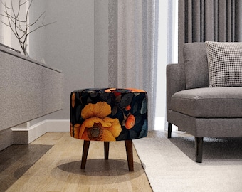 Gothic pouf stool, Floral footrest, Saloon decor bench, Soft touch stool, Kitchen table pouf, Ottoman indoor bench, Round side table, M-78