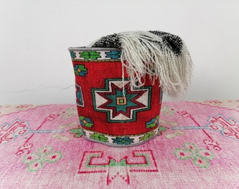 Oriental Print Storage Basket, Handloom Cotton (8" x 8")