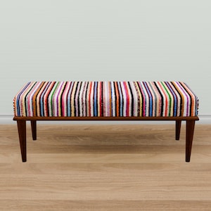 Classic bench, Blanket bench, Pub bench, Striped bench, Bohemian bench, Handmade bench, Ottoman for bedroom, Dining table bench, 17-01