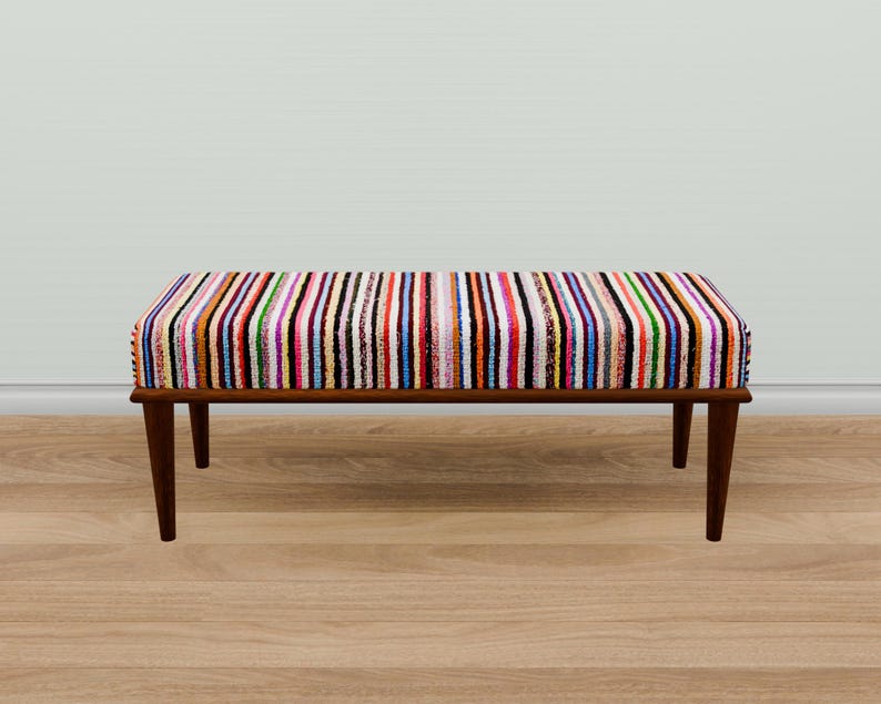 Classic bench, Blanket bench, Pub bench, Striped bench, Bohemian bench, Handmade bench, Ottoman for bedroom, Dining table bench, 17-01