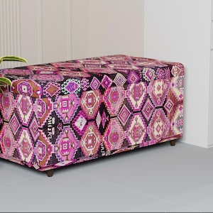 Ethnic design ottoman storage, Elegant ottoman bench, Vibrant color decorative bench, Functional bench, Dressing organizer bench, 107-02