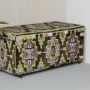 Olive green storage ottoman, Rustic ottoman bench, Trunk for bedroom, Entryway shoe bench, Elegant storage, Artisan ottoman bench, 330-01