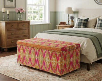 Tribal storage, Ottoman bench, Trendy trunk bench, Decorative seat, Bedside pouf, Nomadic storage, Entry shoe bench, Laundry basket, 120-03