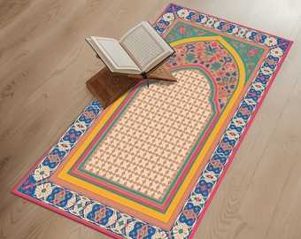 Islamic Decor Velvet Prayer Rug, Eid Gift Prayer Mat, Handmade Daily Salah Mat, Non-Slip Worship Mat, Travel Sujood Mat