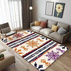 Farmhouse rug, Timeless style rug, Contemporary rug, Ethnic print rug, Housewarming rug, Living room rug, Anti-slip backing rug, Dorm rug