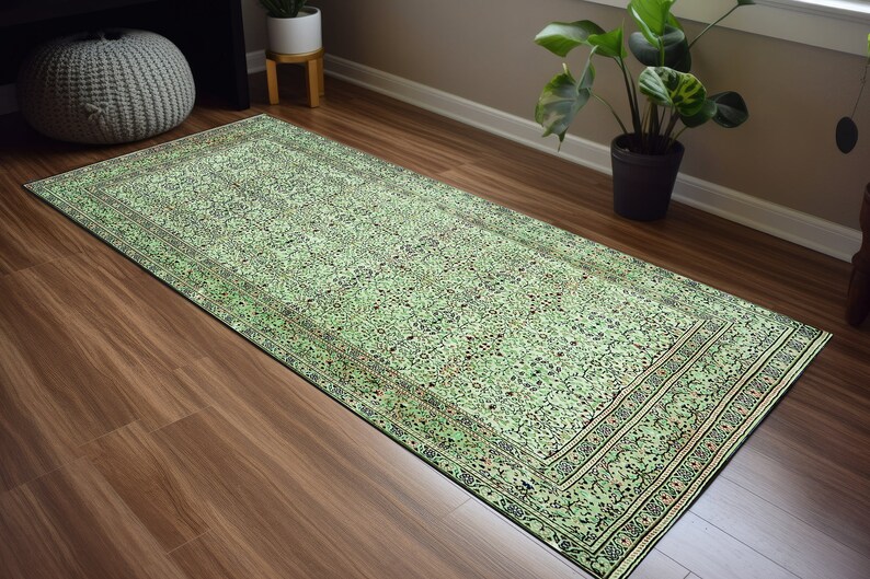 Green Decor Rug, Large Size Rug, Farmhouse Rug, Washable Hand Rug ...