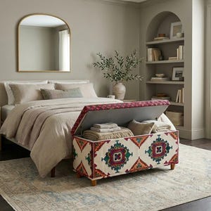 Kilim Muster Bank, Wäschekorb, Elegante Aufbewahrung, Vielseitiges Möbel, Ottomane Möbel, Geschenk zur Hochzeit, Hochzeitsgeschenk, 149-03