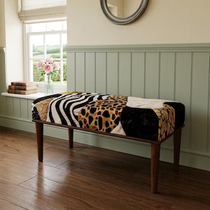 Zebra Leopard Safari Footstool | Makeup Vanity Stool | Eclectic Wood Pouf