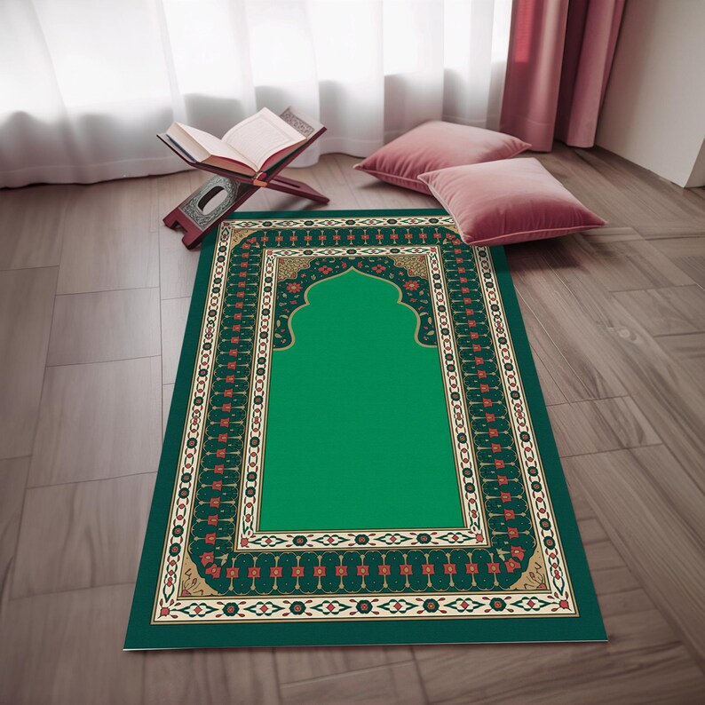 Soft Texture Prayer Mat, Ethnic Pattern Portable Salah Mat, Non-Slip Handmade Prayer Rug, Unique Islamic Gift, Elegant Sajjadah
