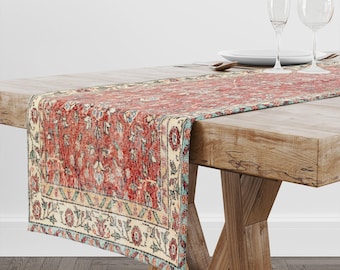 Craftsmen Table Cloth, Decorative Dining Table Dressing, Rug Pattern Homeware, Chenille Table Scarf, Retro Dining Accessories, Table Runner