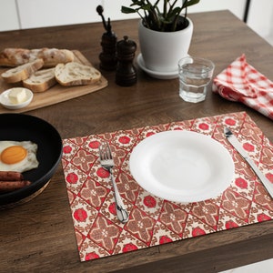 Floral Design Placemats, Magnificient Tableware, Pastel Color Placemat Set, Event Placemats, Fabric Printed Placemats, Textured Placemats