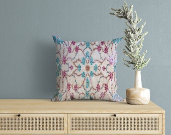 floral pillow, throw pillow cover, bohemian pillow, botanical pillow, pillow with blue, coastal pillow, soft pillow cover, decorative pillow
