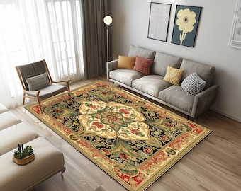 Sage green rug, Floral saloon rug, Bordered rug, Easy to clean rug, Foldable rug, Hallway runner rug, Non slip back rug, Chic surface rug