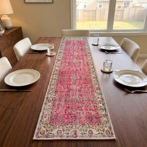 Pink Floral Console Cover | Bedroom Sideboard Decor | Ornate Motif Table Runner