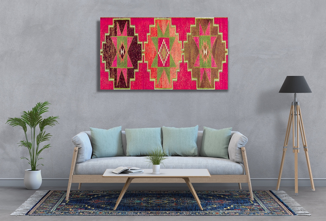 Kilim Wall Art, Living Room Wall Art, Framed Wall Decor, Handmade Wall