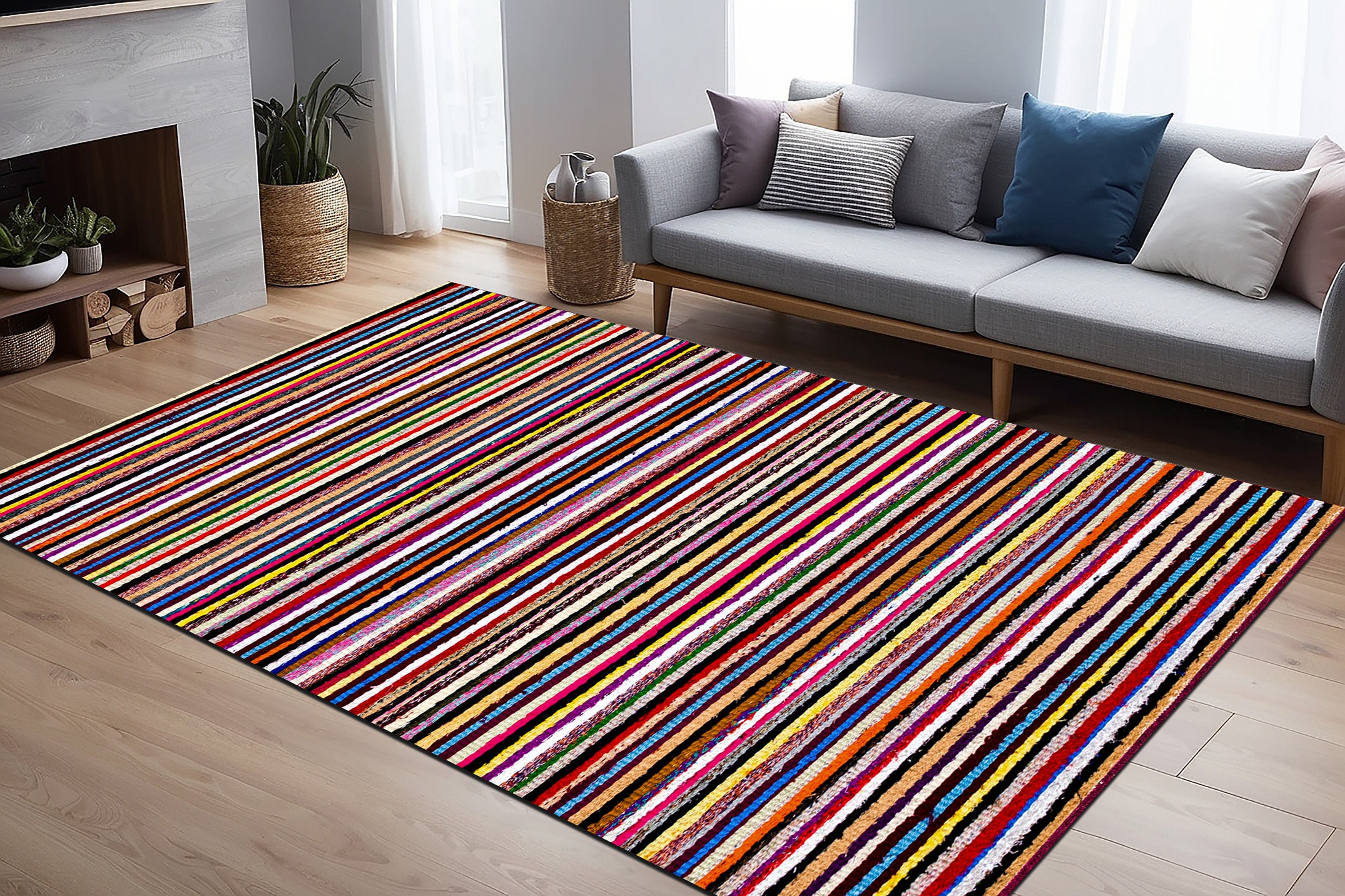 Striped rug, Modern area rug, Handmade rug, Colorful rug, Kilim pattern rug, Textured rug, Machine washable rug, Lovely rug, Printed rug