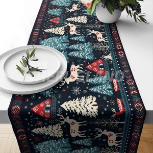 Fantazyjny topper na stół kawiarniany, bieżnik na stół z motywem krasnala, dekoracja stołu szopki bożonarodzeniowej, wielokolorowy lniany element centralny stołu, nietypowy szalik na stół