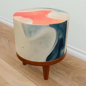 Minimalist pouf, Ottoman organizer, Pastel color bench, Classic footstool, Utility furniture, Retro footrest, Round coffee table, M-27
