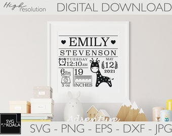 Baby Stats SVG | Baby Birth Announcement Template Svg | Baby Shower Svg | Birth Stats Svg | Baby Keepsake Template | Baby Stats Svg
