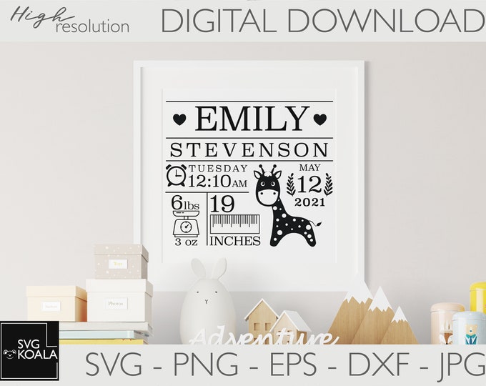 Baby Stats Bundle SVG | Baby Birth Announcement Template Svg | Baby ...