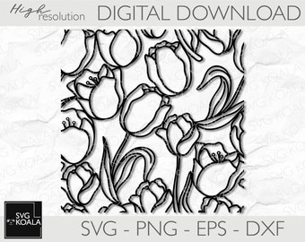 Seamless Tulips Pattern SVG| Floral Pattern SVG | Seamless Background SVG | Floral Designs Svg Bundle | Tulip Svg | Tulips Svg
