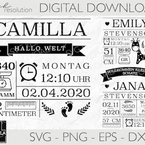 Metric Baby Stats Bundle SVG | Baby Birth Announcement Template | Baby Shower | Birth Stats Svg | Baby Keepsake | Plotterdatei Geburt