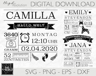 Metric Baby Stats Bundle SVG | Baby Geburtsankündigung Vorlage | Babyparty | Geburts-Statistiken svg | Baby Andenken | Plotterdatei Geburt