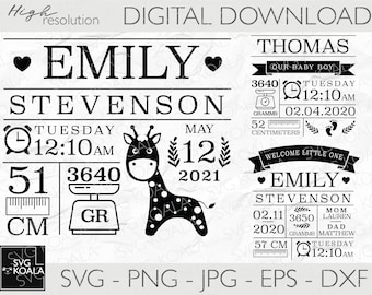Metric Baby Stats Bundle SVG | Baby Birth Announcement Template | Baby Shower | Birth Stats Svg | Baby Keepsake | Baby Stats