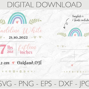 Baby Birth Announcement Template Svg | Baby Shower Svg | Birth Stats Svg | Baby Keepsake Template | Baby Stats Svg
