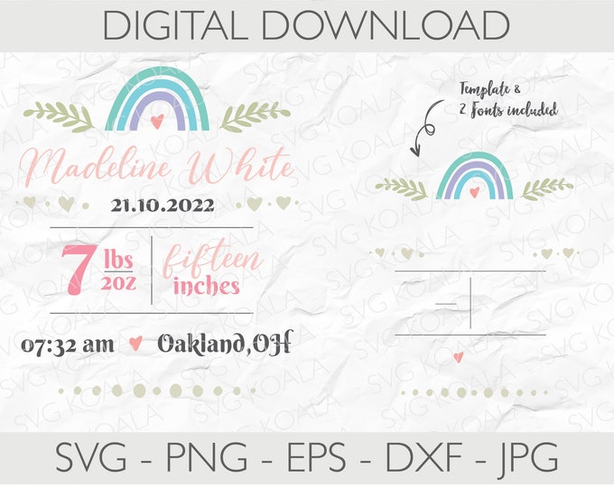 Baby Stats Bundle SVG | Baby Birth Announcement Template Svg | Baby ...
