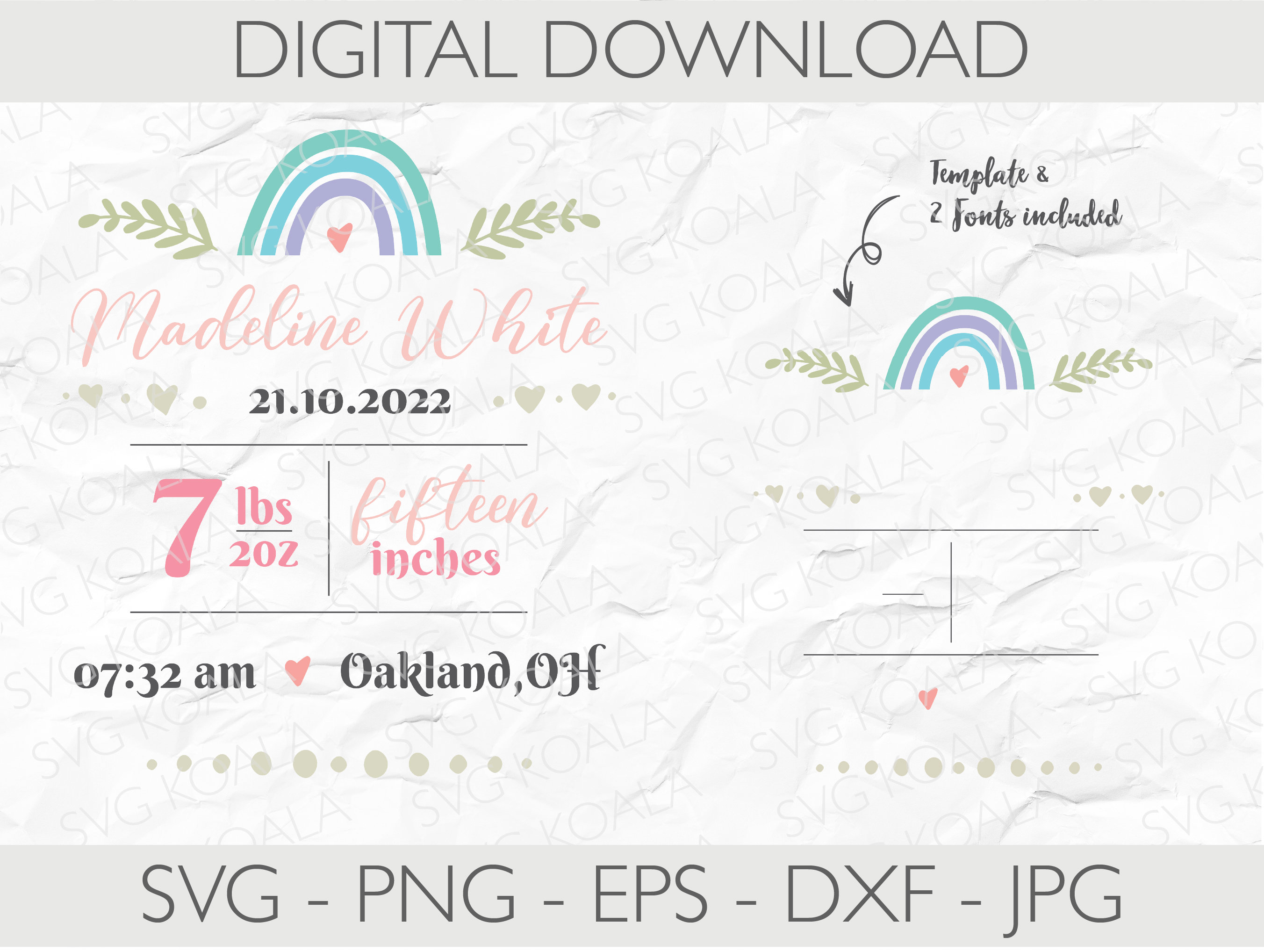 Baby Birth Announcement Template Svg | Baby Shower Svg | Birth Stats ...