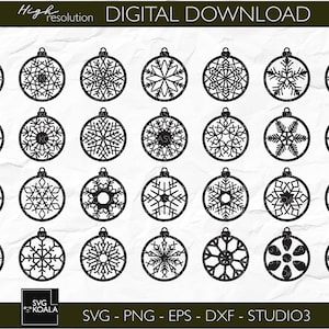 51 Christmas Ornaments SVG | Christmas Round Ornaments | Laser cut ornaments | Christmas SVG | Christmas Ornament Bundle | Snowflake SVG