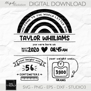 Metric Baby Stats SVG | Baby Birth Announcement Template | Baby Shower | Birth Stats Svg | Baby Keepsake | Plotterdatei Geburt