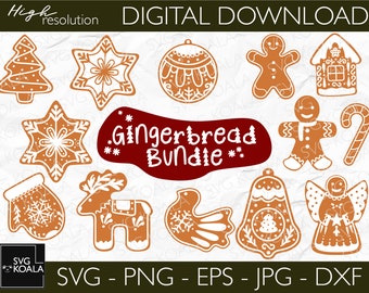 May include: A digital download of 12 gingerbread cookie SVG cut files. The designs include a gingerbread man, a gingerbread house, a gingerbread star, a gingerbread bell, a gingerbread reindeer, a gingerbread angel, a gingerbread mitten, a gingerbread candy cane, a gingerbread snowflake, a gingerbread bauble, and a gingerbread bird. The designs are perfect for creating festive holiday decorations.