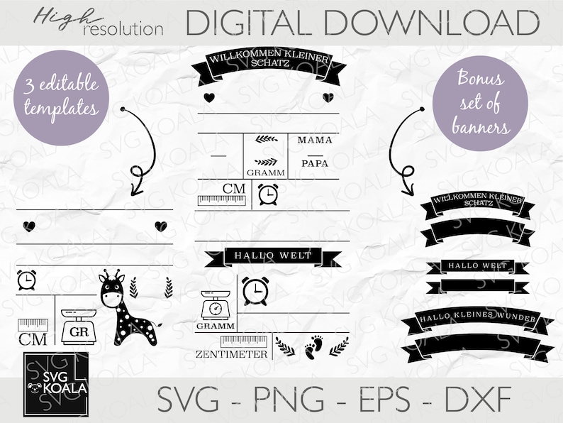 Metric Baby Stats Bundle SVG Baby Geburtsankündigung Vorlage Babyparty Geburts-Statistiken svg Baby Andenken Plotterdatei Geburt Bild 3