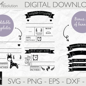 Baby Stats Bundle SVG | Baby Birth Announcement Template Svg | Baby ...