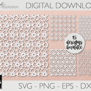 花柄 SVG バンドル | 背景 SVG | シームレス背景 SVG | 花柄デザイン SVG バンドル | 背景 PNG | レーザーカット パターン