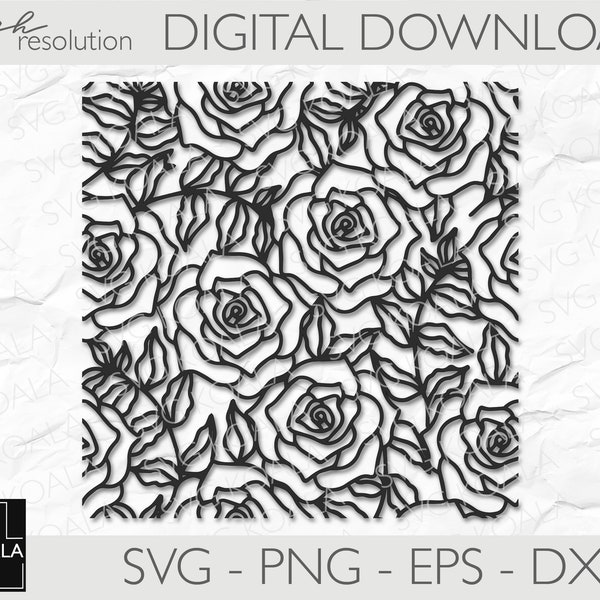 Seamless Rose Pattern SVG| Floral Pattern SVG | Seamless Background SVG | Floral Designs Svg Bundle | Background Png | Laser Cut Pattern