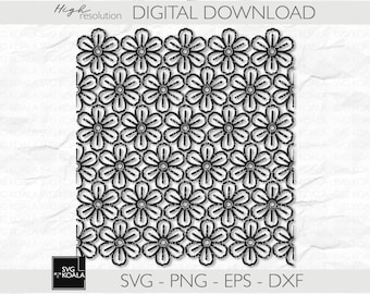 May include: Black and white digital download of a repeating pattern of stylized flowers. The pattern is suitable for crafting projects, such as cutting, printing, and embroidery.